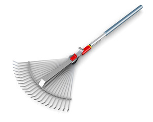 Rake for grass isolated on white background. 3d rendering.