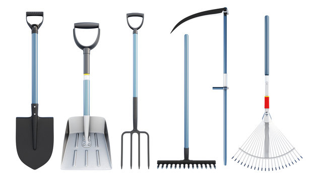 Set of tools for agriculture. 3d rendering.
