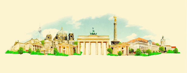 vector watercolor BERLIN city illustration - obrazy, fototapety, plakaty