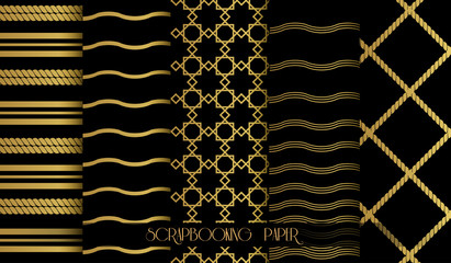 Seamless pattern set in gold and black. Vintage style vector design templates 