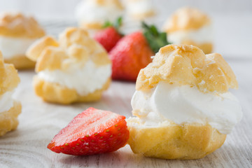 Profiteroles and strawberries

