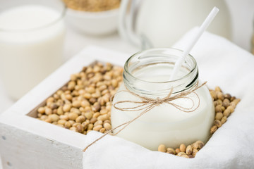 Soy milk in a glass jar 