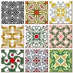 Washable wall murals Moroccan Tiles Vintage retro ceramic tile pattern set collection 010