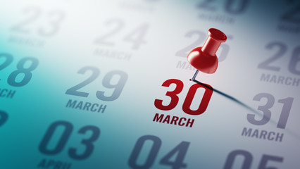 March 30 written on a calendar to remind you an important appoin