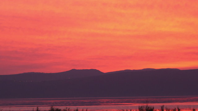 Royalty Free Stock Video Footage panorama of a Sea of Galilee sunset shot in Israel at 4k with Red.