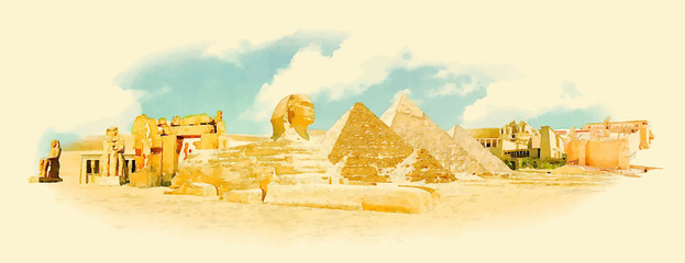vector watercolor EGYPT city illustration