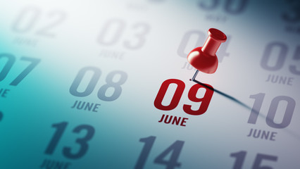 June 09 written on a calendar to remind you an important appoint