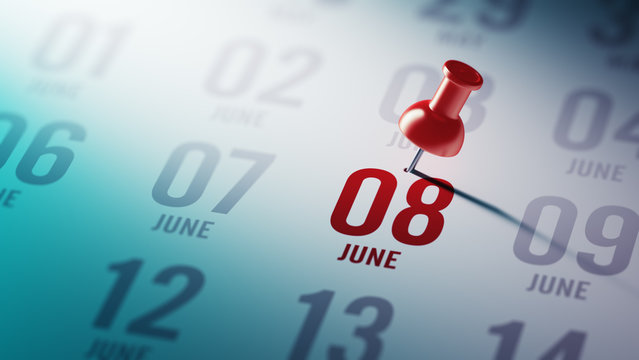 June 08 written on a calendar to remind you an important appoint