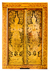 Gate of public temple painted with beautiful thai style on white background