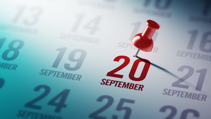 September 20 written on a calendar to remind you an important ap