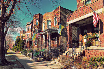 Typical architecture in the Ukrainian Village at Chicago, USA - obrazy, fototapety, plakaty