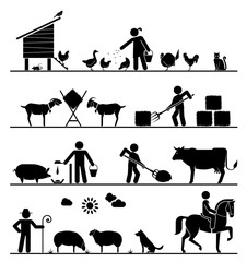 Pictogram icons presenting feeding of domestic animals on the fa © Dejan Jovanovic