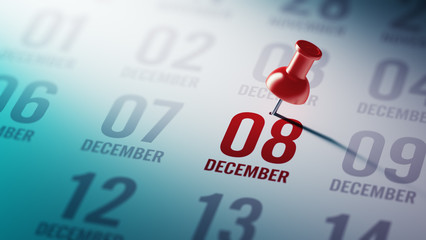 December 08 written on a calendar to remind you an important app