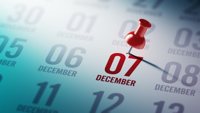 December 07 written on a calendar to remind you an important app
