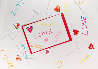 Valentine envelopes with LOVE words on it.