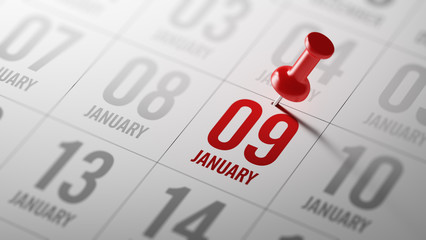 January 09 written on a calendar to remind you an important appo