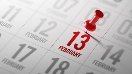 February 13 written on a calendar to remind you an important app