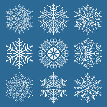 Set of vector snowflakes. Fine winter ornament. White snowflake collection