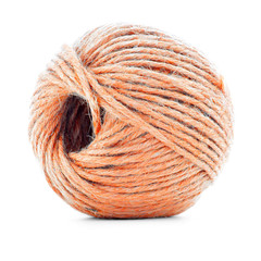 Orange wool clew, sewing yarn ball isolated on white background