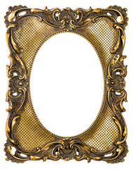 Golden picture frame on white background