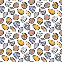 Sea stones. Vector seamless pattern with doodle sea pebles. Hand drawn stones with ornament.