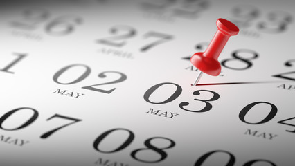 May 03 written on a calendar to remind you an important appointm