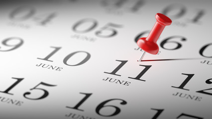 June 11 written on a calendar to remind you an important appoint