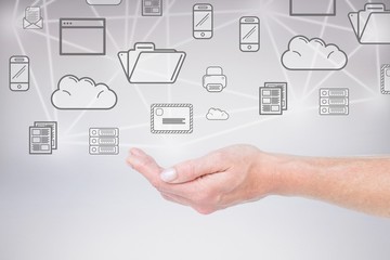 Composite image of hand presenting 