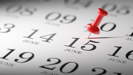June 15 written on a calendar to remind you an important appoint