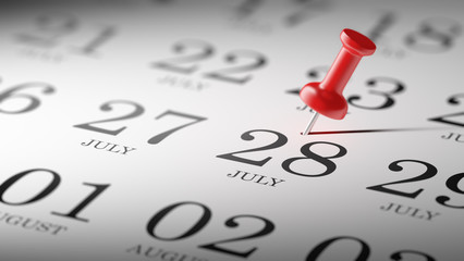 July 28 written on a calendar to remind you an important appoint