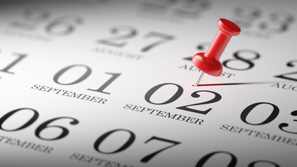 September 02 written on a calendar to remind you an important ap