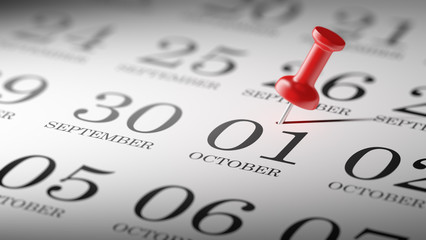 October 01 written on a calendar to remind you an important appo