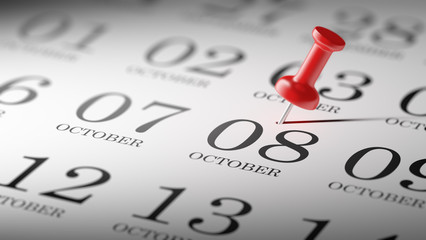 October 08 written on a calendar to remind you an important appo