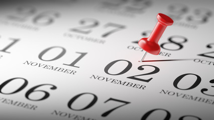 November 02 written on a calendar to remind you an important app