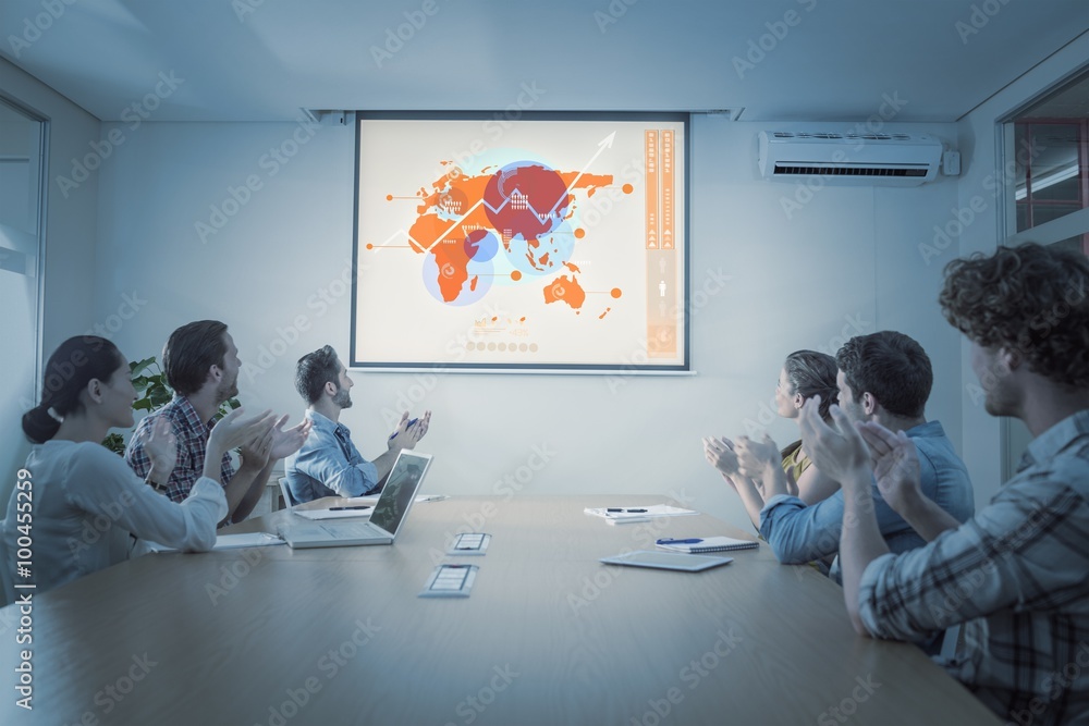 Poster composite image of futuristic interface with the world map