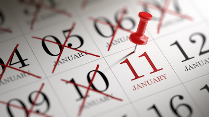 January 11 written on a calendar to remind you an important appo