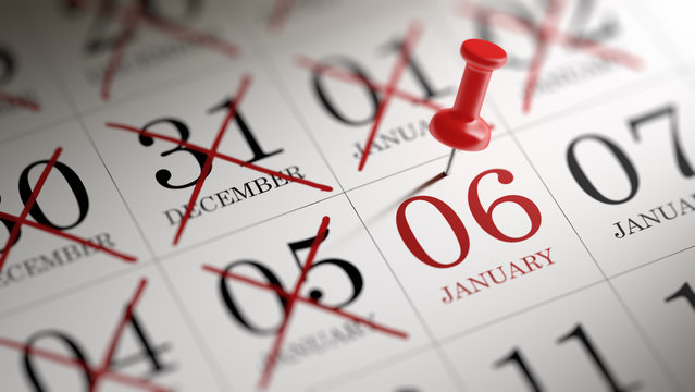 January 06 written on a calendar to remind you an important appo