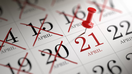 April 21 written on a calendar to remind you an important appoin