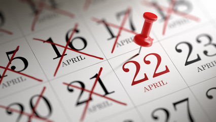 April 22 written on a calendar to remind you an important appoin