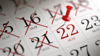 May 22 written on a calendar to remind you an important appointm