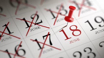 June 18 written on a calendar to remind you an important appoint