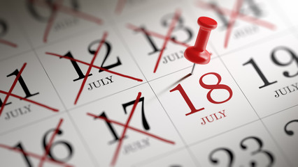 July 18 written on a calendar to remind you an important appoint