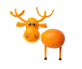 Deer made of fresh fruit on isolated background