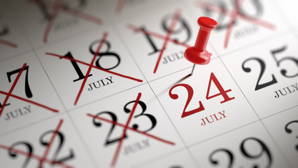 July 24 written on a calendar to remind you an important appoint