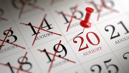 August 20 written on a calendar to remind you an important appoi