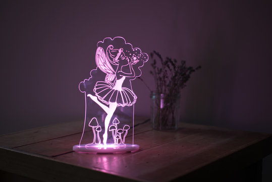 Purple Illuminated Crystal Desk Lamp with Fairy Imprint On Sidet