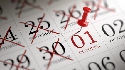 October 01 written on a calendar to remind you an important appo