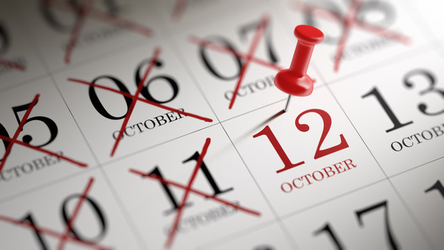 October 12 written on a calendar to remind you an important appo