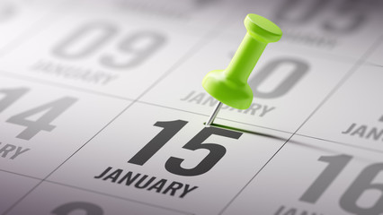 January 15 written on a calendar to remind you an important appo
