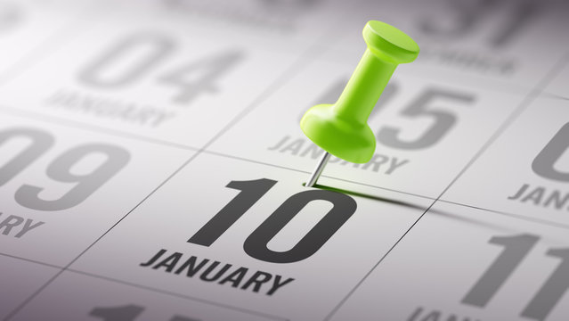 January 10 written on a calendar to remind you an important appo